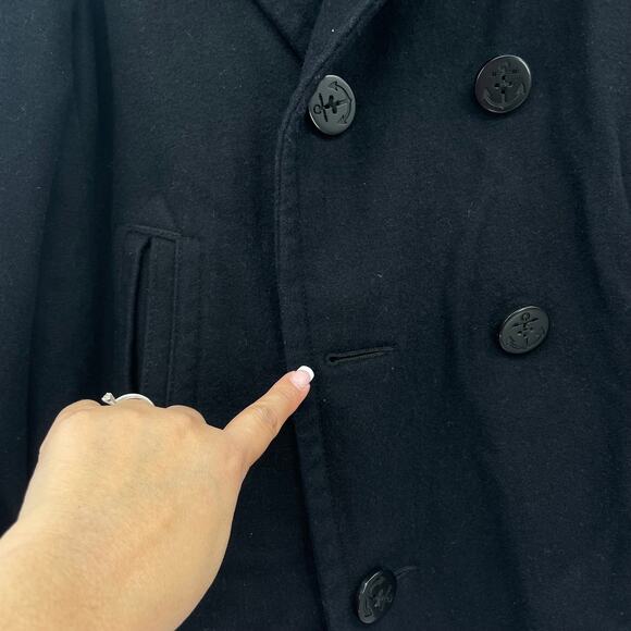 American Eagle Women Wool Blend Five Button Black Pea Coat - Picture 3 of 10